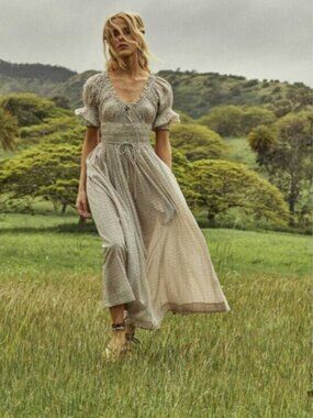 Doen Ischia Dress in Berry Bisou Size XS Cream Floral Puff Sleeve